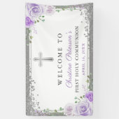 パープルフローラシルバーファースト・ホーリー・コミュニオンウェルカム 横断幕 (縦)