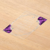 パープルフローラシルバー文字ファースト・ホリー・コミューン アクリル招待状 (レイダウン)