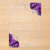 パープルフローラシルバー文字ファースト・ホリー・コミューン アクリル招待状 (正面)