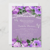 パープルフローラシルバー蝶キンセニェラ 招待状 (正面)