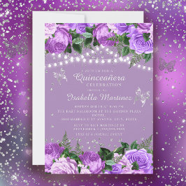 パープルフローラシルバー蝶キンセニェラ 招待状