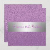 パープルフローラシルバー18thバースデーパーティー 招待状 (正面/裏面)