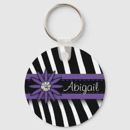 パープルフローラジェム&ゼブラパターン キーホルダー