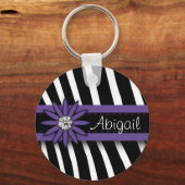 パープルフローラジェム&ゼブラパターン キーホルダー (正面)