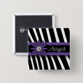 パープルフローラジェム&ゼブラパターン 缶バッジ (正面&裏面)