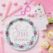 パープルフローラスイーツ16 ペーパープレート (パーティー)