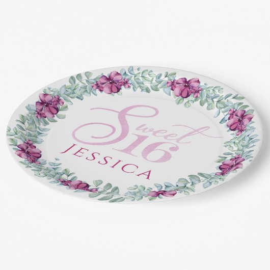 パープルフローラスイーツ16 ペーパープレート (アングル)