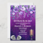 パープルフローラスカルハロウィン結婚ズ 招待状 (正面)