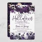 パープルフローラスカルハローウィンパーティ 招待状 (正面/裏面)