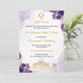 パープルフローラスクマニサヒブパス招待状カード 招待状 (スタンド正面)