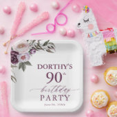 パープルフローラスクリプト90誕生日 ペーパープレート (パーティー)