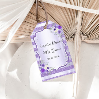 パープルフローラスパークルキンセアニェラ誕生日 ギフトタグ