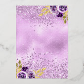 パープルフローラスパークルドレスウッドキンセアニェラ金ゴールド 箔招待状 (裏面)