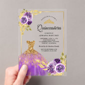 パープルフローラスパークルドレス金ゴールドキンセアニェラ アクリル招待状 (インサイチュ (ポータブル))