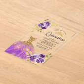 パープルフローラスパークルドレス金ゴールドキンセアニェラ アクリル招待状 (レイダウン)