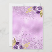 パープルフローラスパークルドレス金ゴールドキンセアニェラ 招待状 (裏面)