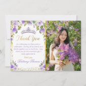 パープルフローラスパークル金ゴールドキンセアニェラ写真 サンキューカード (正面)
