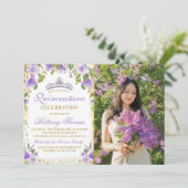 パープルフローラスパークル金ゴールドキンセアニェラ写真 招待状 (スタンド正面)