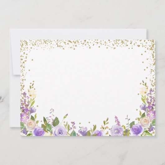 パープルフローラスパークル金ゴールドキンセアニェラ写真 招待状 (裏面)