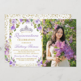 パープルフローラスパークル金ゴールドキンセアニェラ写真 招待状