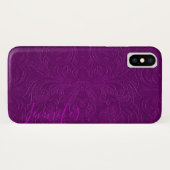 パープルフローラスフェイクエードレザールックモノグラム Case-Mate iPhoneケース (裏面(横))