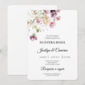 パープルフローラスペインの結婚式招待状 招待状 (正面/裏面)