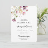 パープルフローラスペインの結婚式招待状 招待状 (スタンド正面)