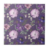 パープルフローラセラミックタイル浴室用デコール タイル (正面)