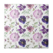 パープルフローラセラミックタイル浴室用デコール タイル (正面)