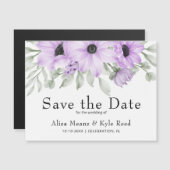 パープルフローラセーブ・ザ・デート案内磁石 (正面/裏面)