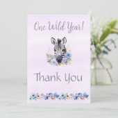 パープルフローラゼブラ誕生日サンキューカード 招待状 (スタンド正面)