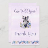 パープルフローラゼブラ誕生日サンキューカード 招待状 (正面/裏面)