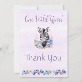 パープルフローラゼブラ誕生日サンキューカード 招待状