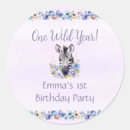 パープルフローラゼブラ誕生日シール ラウンドシール