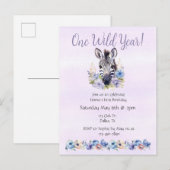 パープルフローラゼブラ誕生日 インビテーションポストカード (正面/裏面)