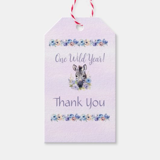 パープルフローラゼブラ誕生日 ギフトタグ (正面)