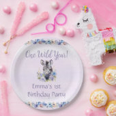 パープルフローラゼブラ誕生日 ペーパープレート (パーティー)