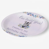 パープルフローラゼブラ誕生日 ペーパープレート (アングル)