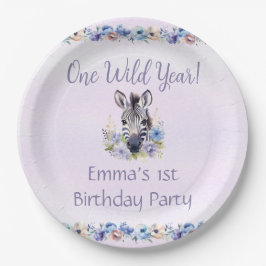 パープルフローラゼブラ誕生日 ペーパープレート