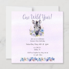 パープルフローラゼブラ誕生日 マグネット招待状