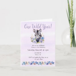 パープルフローラゼブラ誕生日 招待状