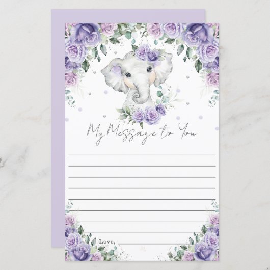 パープルフローラゾウ誕生日カプセルメッセージ (正面/裏面)