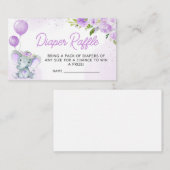 パープルフローラゾウ赤ちゃんシャワーオムツラッフル エンクロージャーカード (正面/裏面)