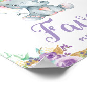 パープルフローラゾウ赤ちゃんシャワーパーティーの好意 ポスター (角)