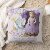 パープルフローラゾウ1歳の誕生日フォトキープサケ クッション (ブランケット)