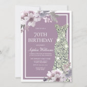 パープルフローラダイヤモンドドレス女性70誕生日 招待状 (正面)