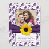 パープルフローラダマスクサンフラワー日付を保存 セーブザデート (正面/裏面)