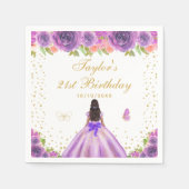 パープルフローラダークスキンプリンセス誕生日パーティー スタンダードカクテルナプキン (正面)