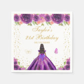 パープルフローラダークスキンプリンセス誕生日パーティー スタンダードカクテルナプキン (正面)