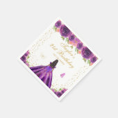 パープルフローラダークスキンプリンセス誕生日パーティー スタンダードカクテルナプキン (角)